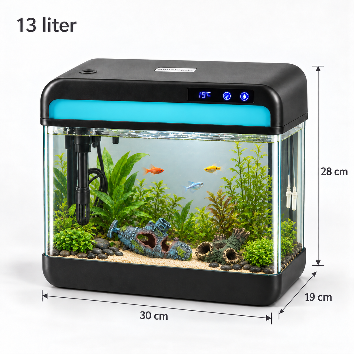 AquaImpact® Smart Nano Aquarium (13L) met LED en 3-in-1 filter