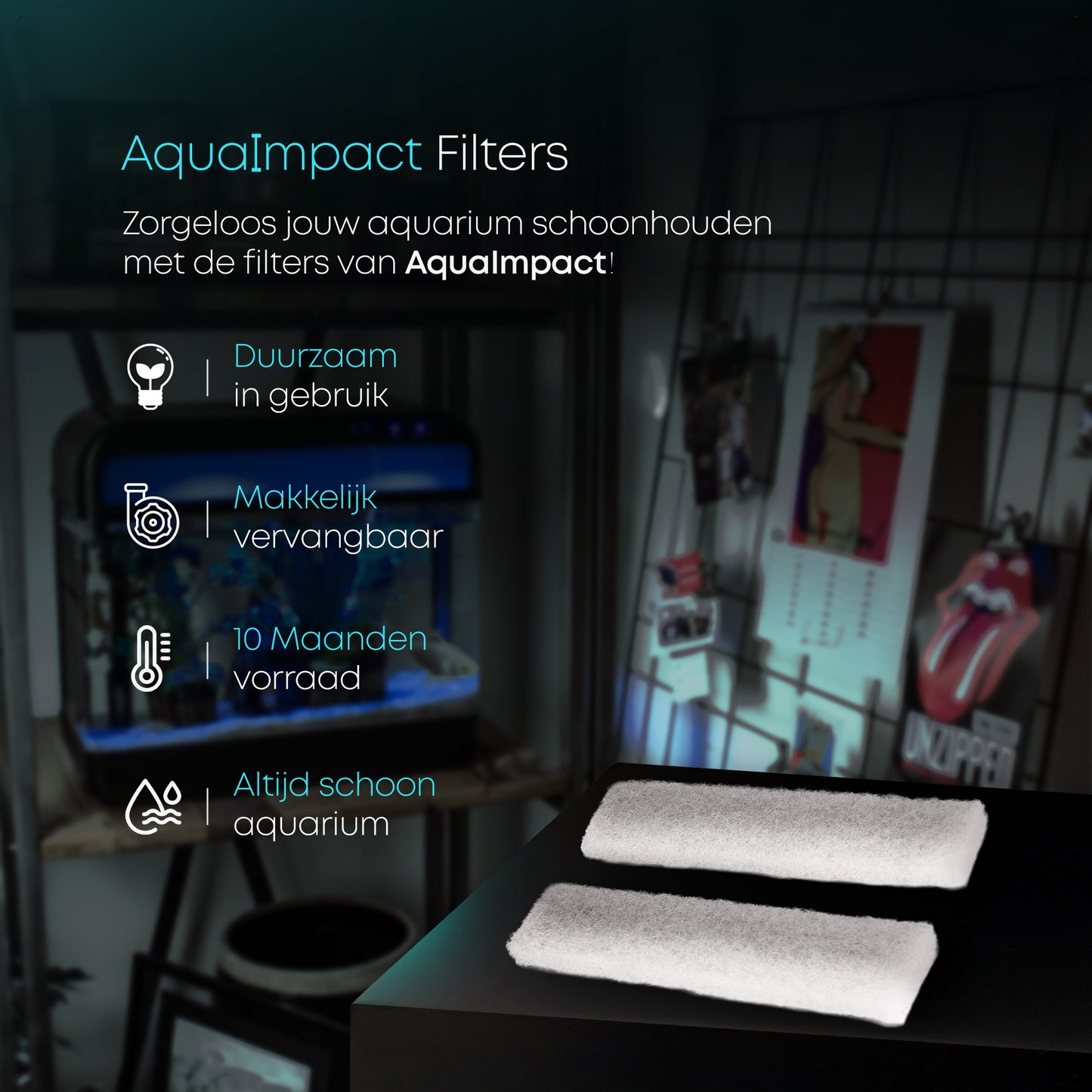 Vervangbare filterpatronen voor zelfreinigend aquarium