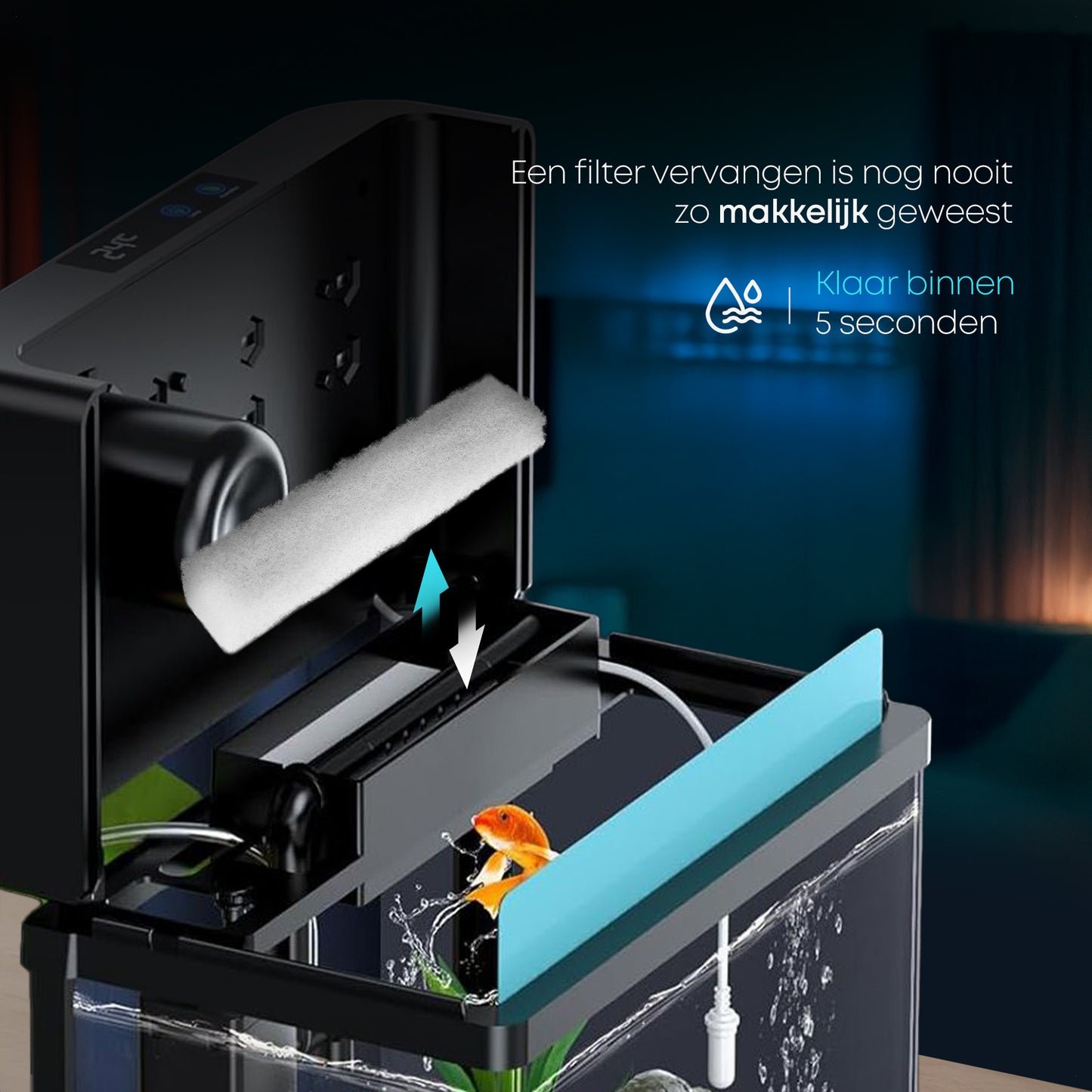Makkelijk te vervangen filters voor compact aquarium